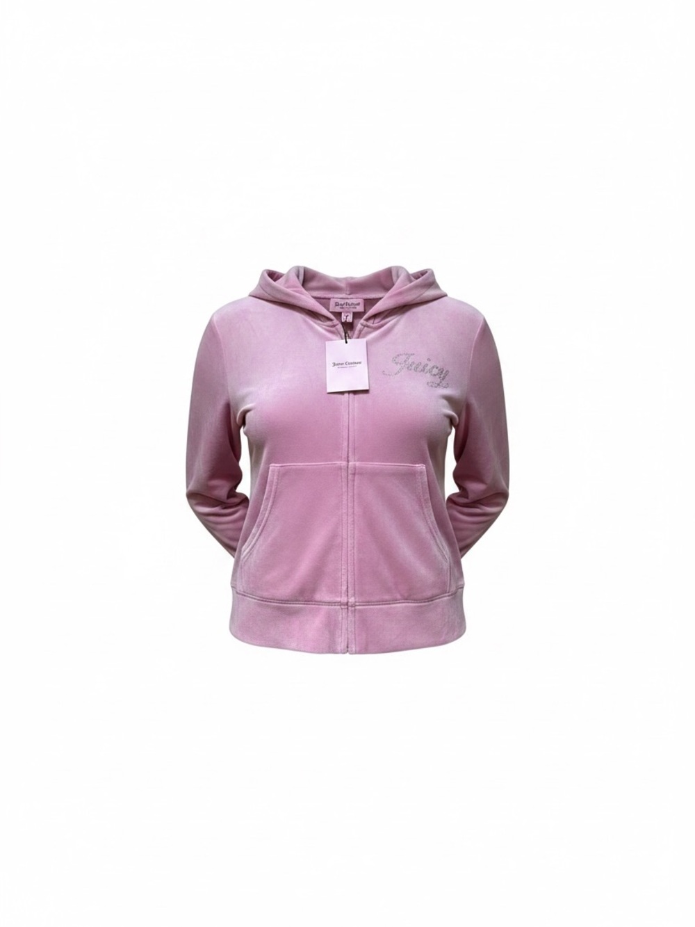 Juicy Couture Pink Velour Hoodie with Rhinestone 'Juicy' Script-Sz L